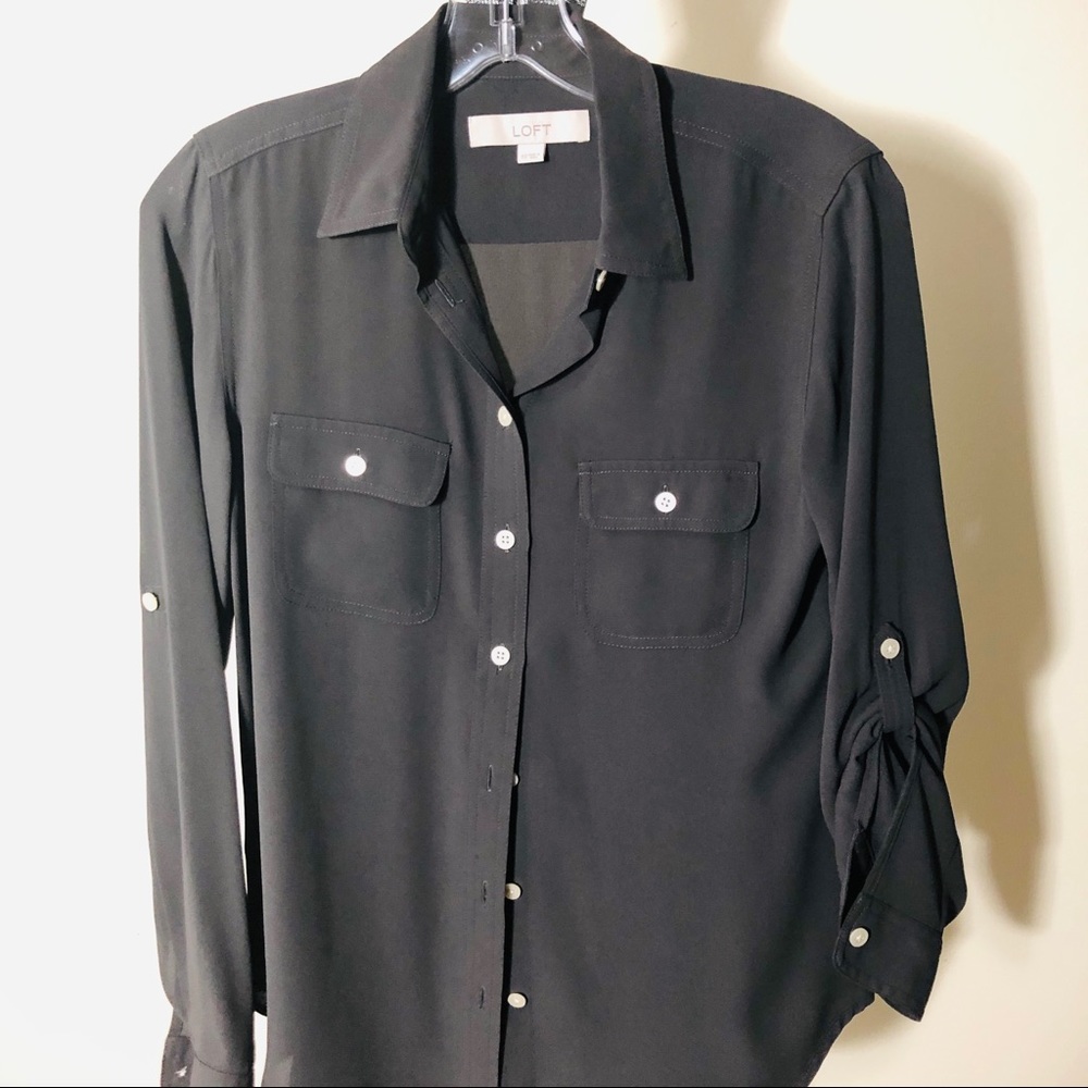 Loft Chocolate Button Down Blouse, Button Up Slee… - image 7